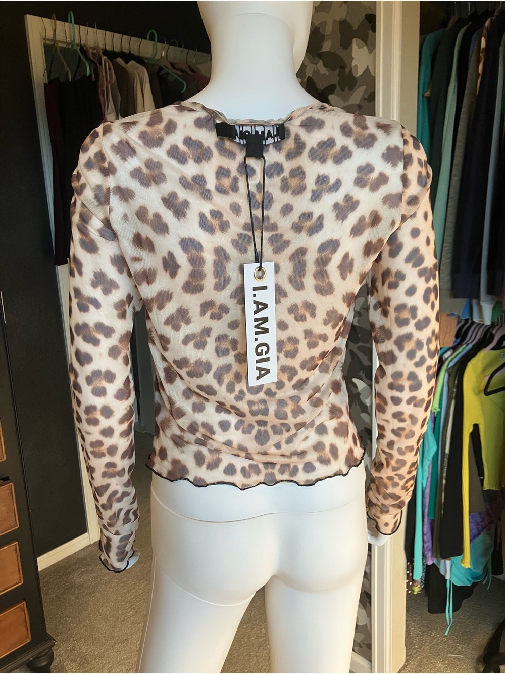 I.AM.GIA Leopard Mesh Long Sleeve Top with Black Lace Bust - Picture 4 of 6